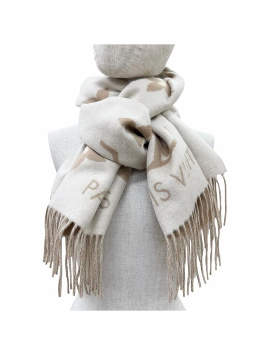 Cold Reykjavik Scarf . - Accessories | LOUIS VUITTON Louis Vuitton Scarf Reykjavik Cashmere 100% Monogram with Fringe Beige